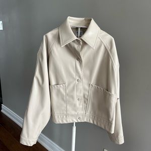 Beige vegan leather cropped jacket